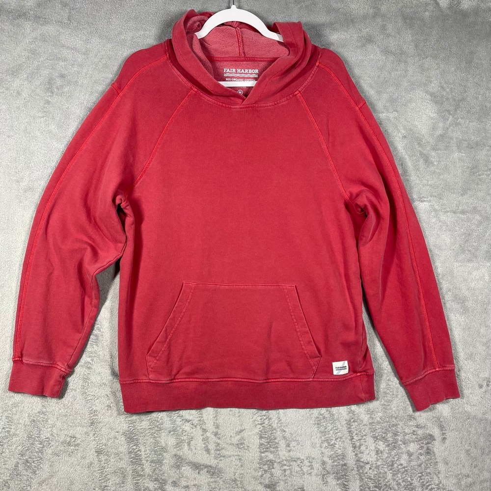 Fair Harbor Saltaire Hoodie Men's Medium Red Pullover Terry Knit Organic Cotton